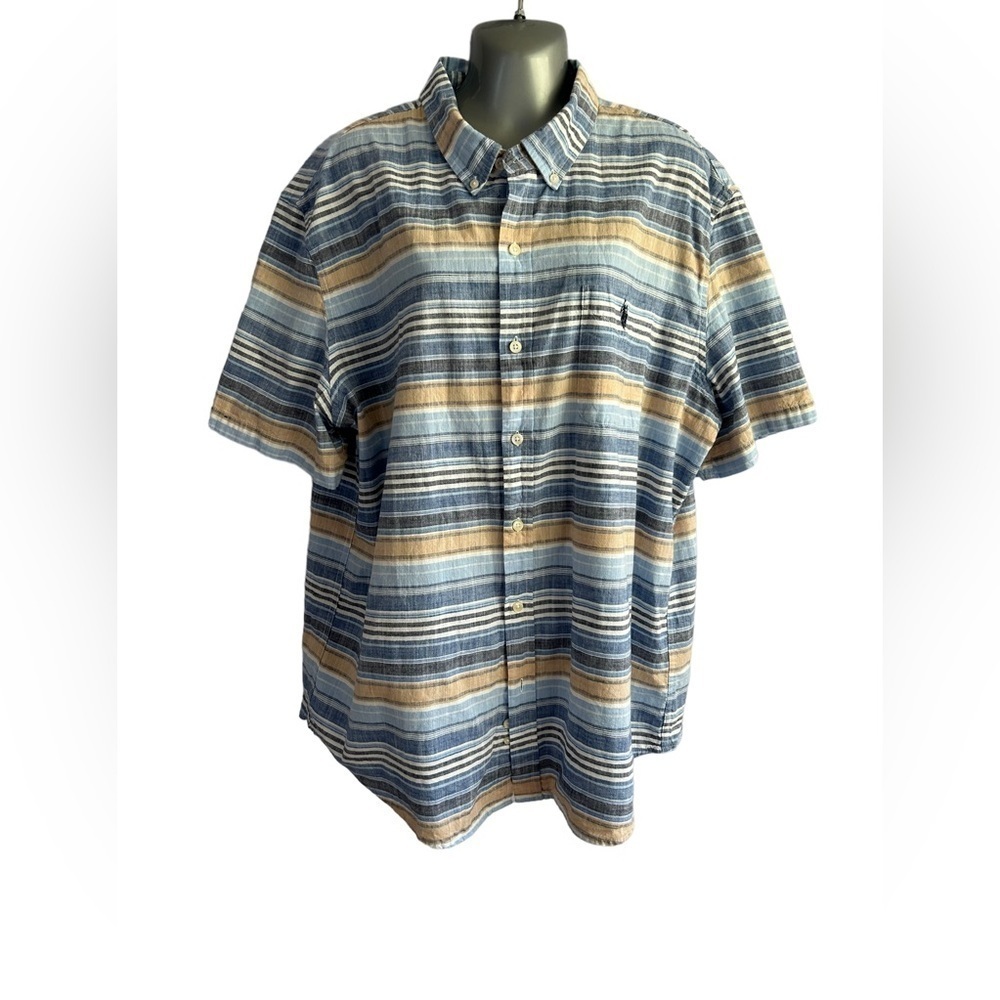 U.S POLO ASSN. CASUAL BLUE STRIPED BUTTON DOWN SHIRT • Size: 2XL • Used